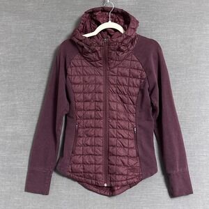 North Face Jacket S Burgundy ThermoBall Hybrid Quilted Puffer Hooded Full Zip